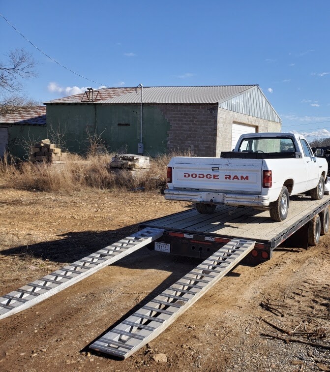 Dodge Ram truck on trailer