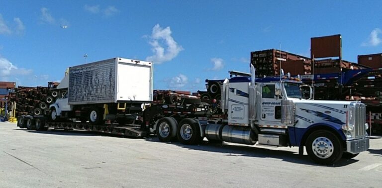 Box truck loaded on RGN