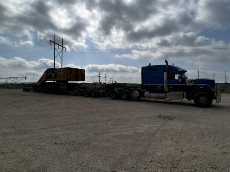 excavator on trailer for transport