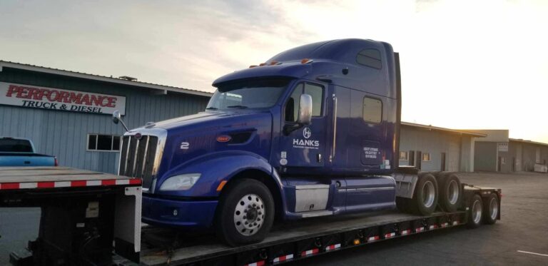 Peterbilt 587 on lowboy trailer