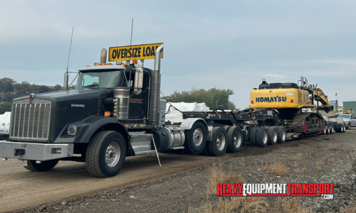 2014 Komatsu PC390LL-10 Log Loader loaded for transport