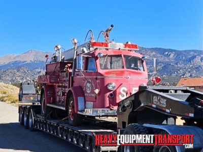 Shipping a fire truck on a lowboy trailer