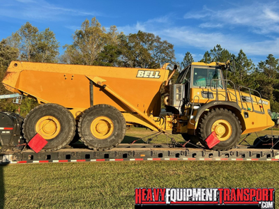 Transporting a 2016 Bell B30E off-road dump truck.